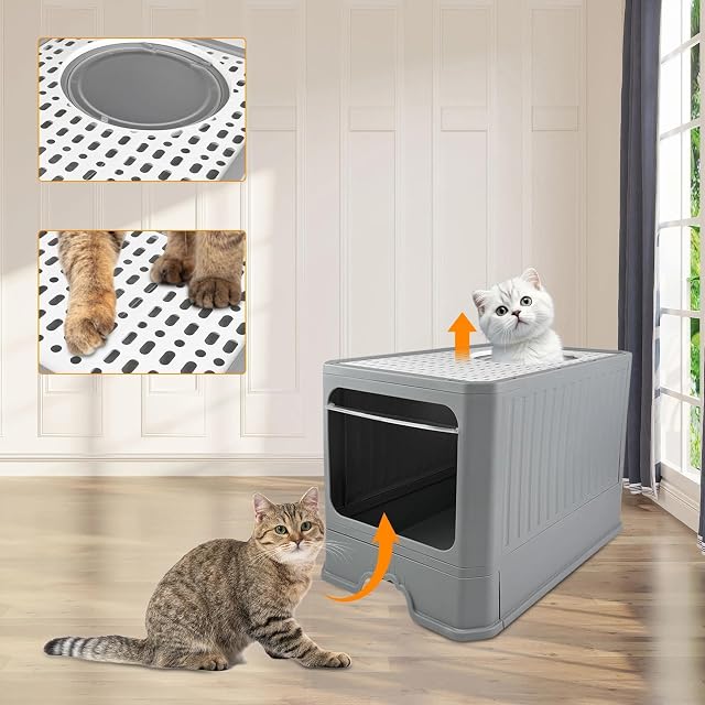 Foto 3 de 7 de Ravytha Arenero Cerrado Gato Cubierto, Mueble Arenero Gatos Bandeja, Cagadero, Caja de Arena, Bandeja, WC
