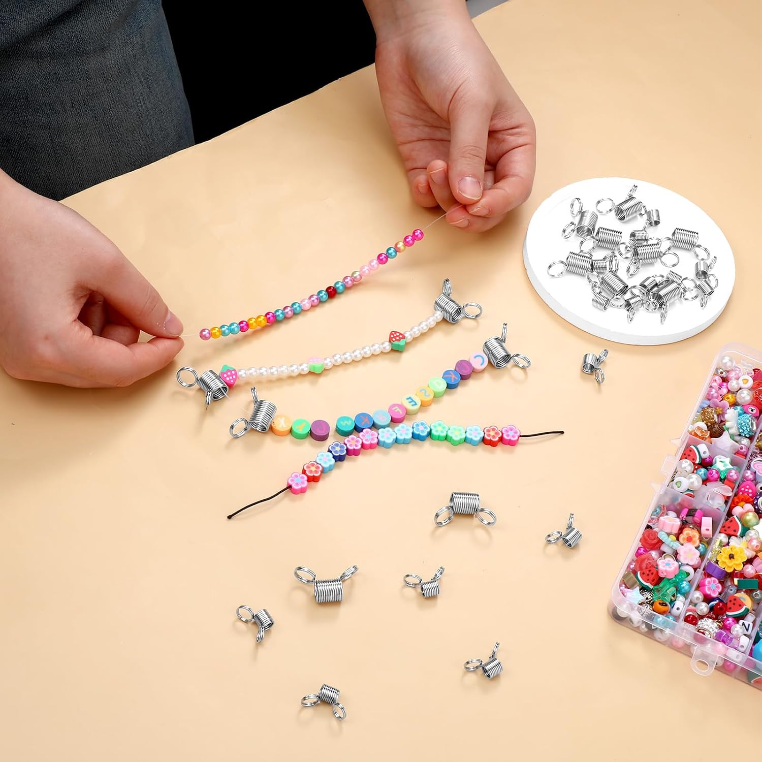 50pcs Bead Cord Clips for Jewelry Making,Stoppers Prevent Beads from Falling Bead Bracelet Making Tools to Mini Spring Clamps DIY Bracelets Necklaces