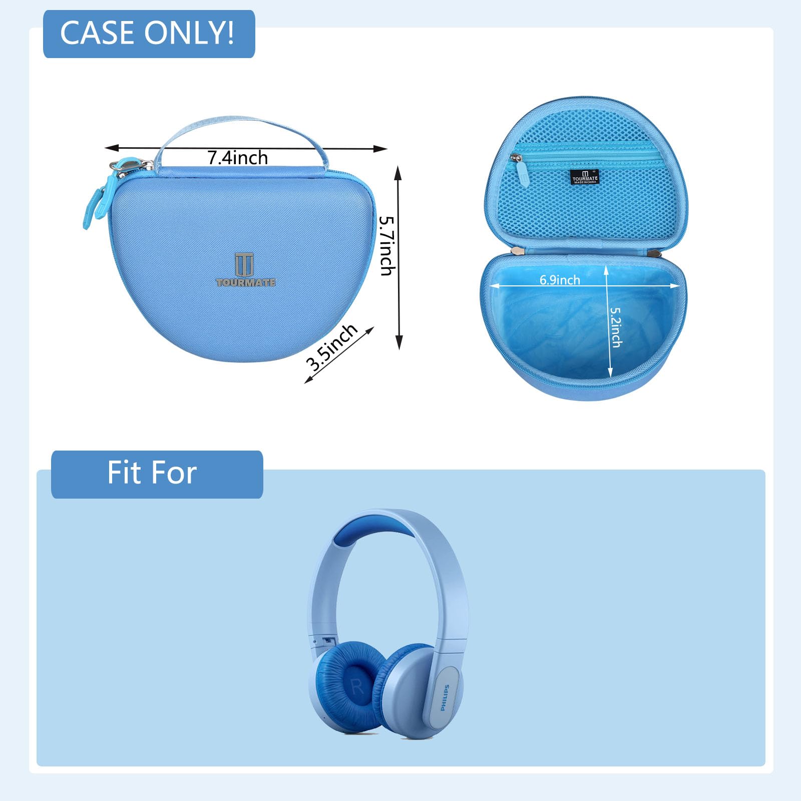 Tourmate Funda rígida de viaje para Philips K4206 Kids Wireless On-Ear Headphones/iClever HS19 Kids Headphones/RORSOU R10 On-Ear Headphones, bolsa protectora de almacenamiento