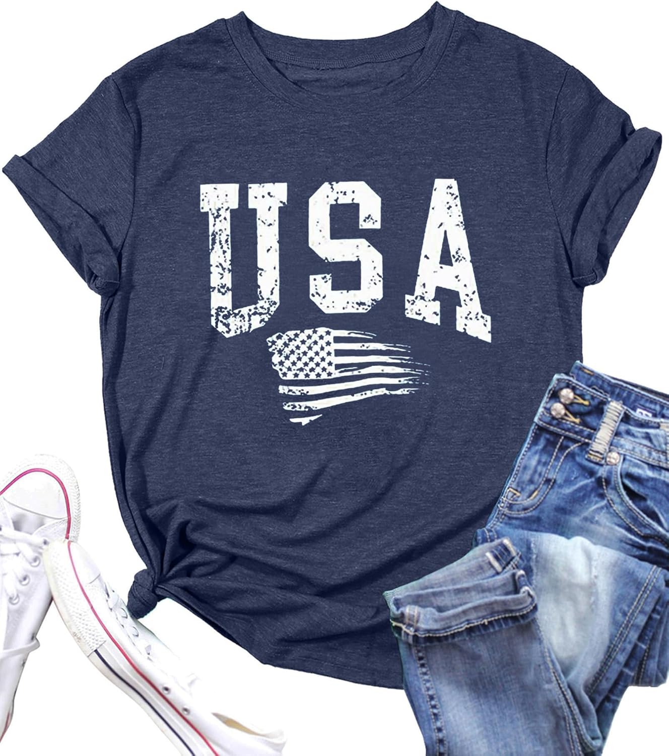 American Flag Shirts Women USA Stars Patriotic Shirt Boom 4th of July Short Sleeve Casual Tee Tops - Image 4