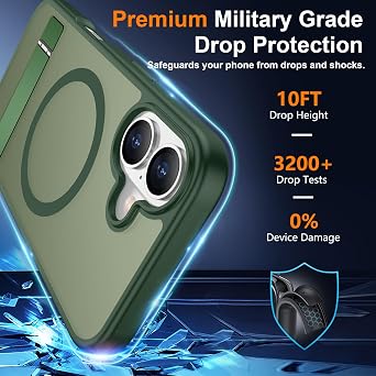 SPIDERCASE Magnetic for iPhone 16 Case,with [3 Stand Ways] [Military Grade Drop Protection] with Invisible Stand Shockproof Slim Phone Case for iPhone 16 6.1'',Dark Green