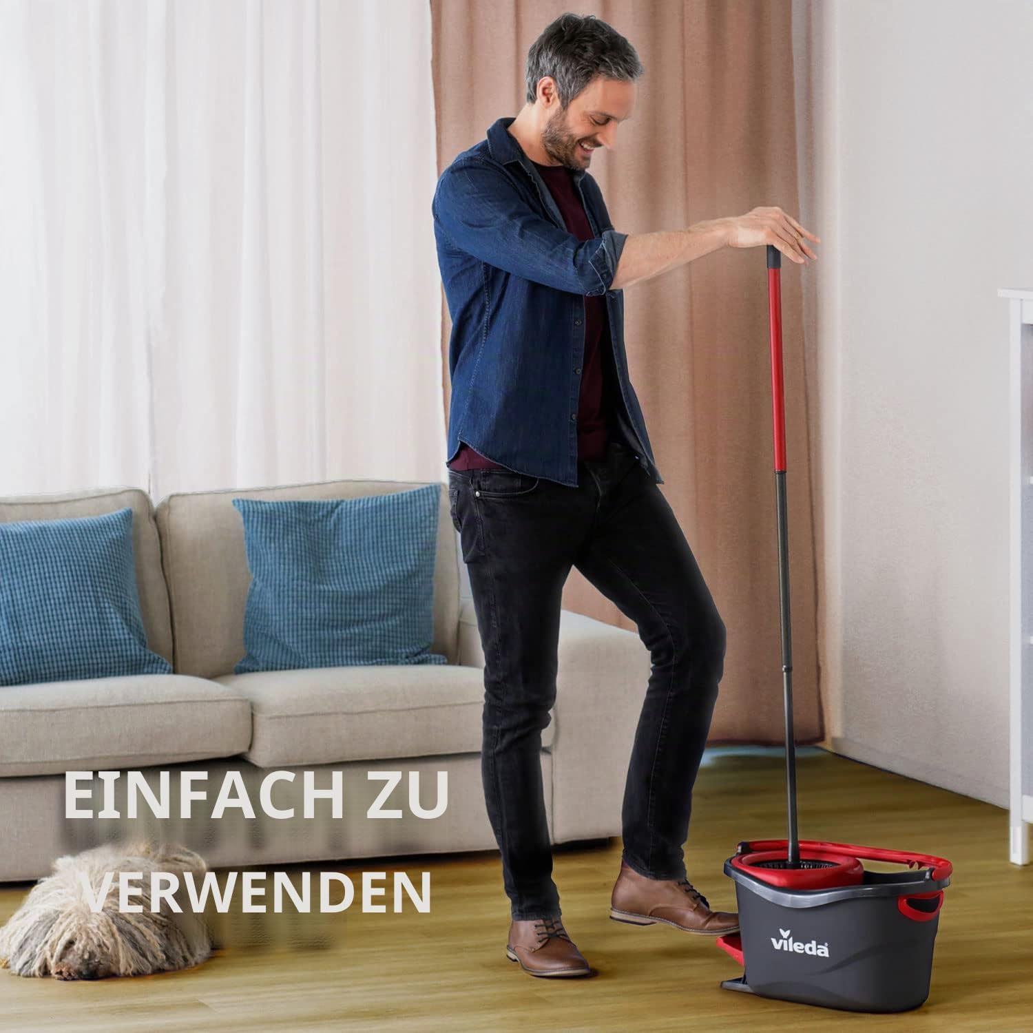 Vileda Turbo 2in1 Wischmopp-Set mit Fußpedal, Teleskopstiel