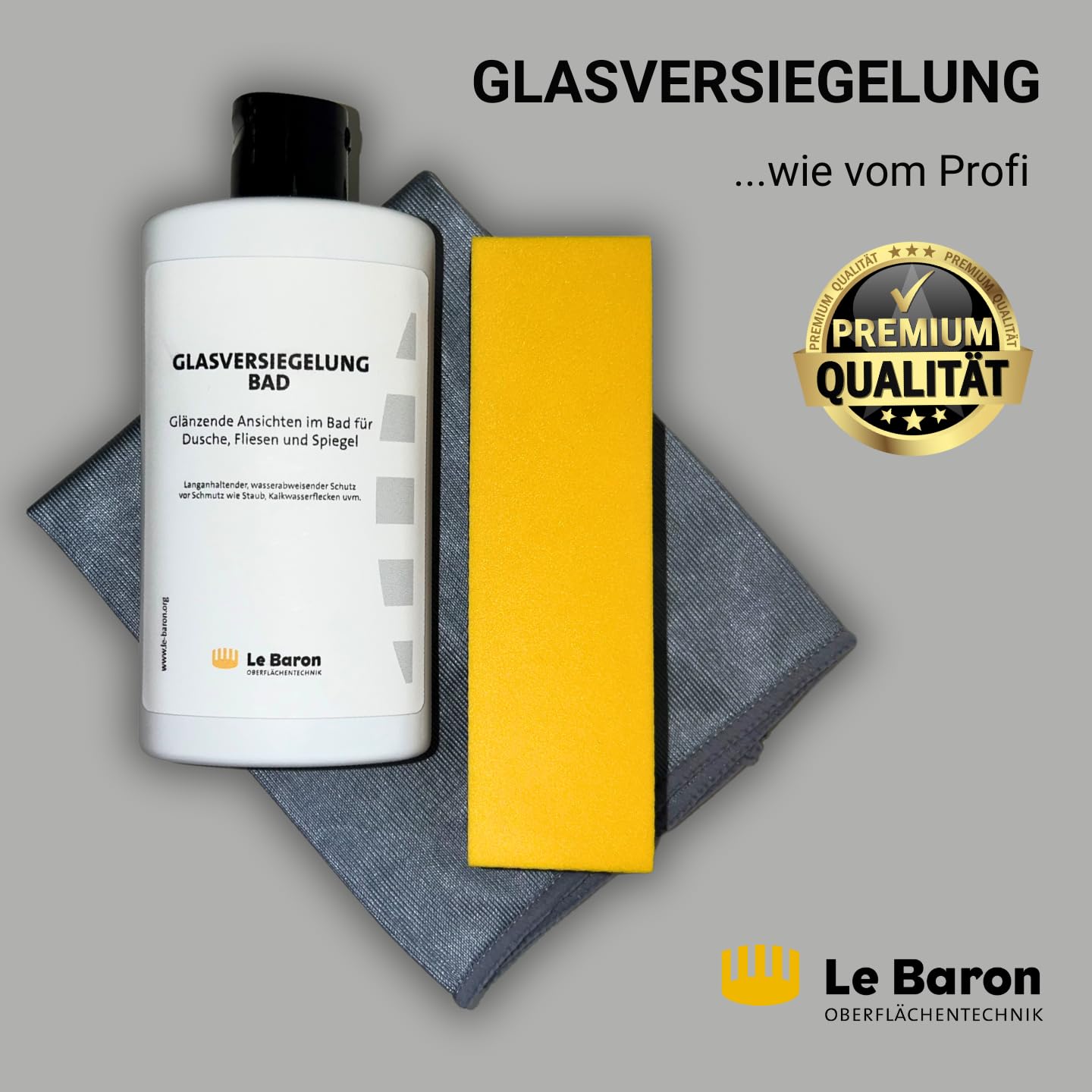 Le Baron Glasversiegelung Bad, Set mit Mikrofasertuch und Applikator, Dusche und Fliesen Versiegelung