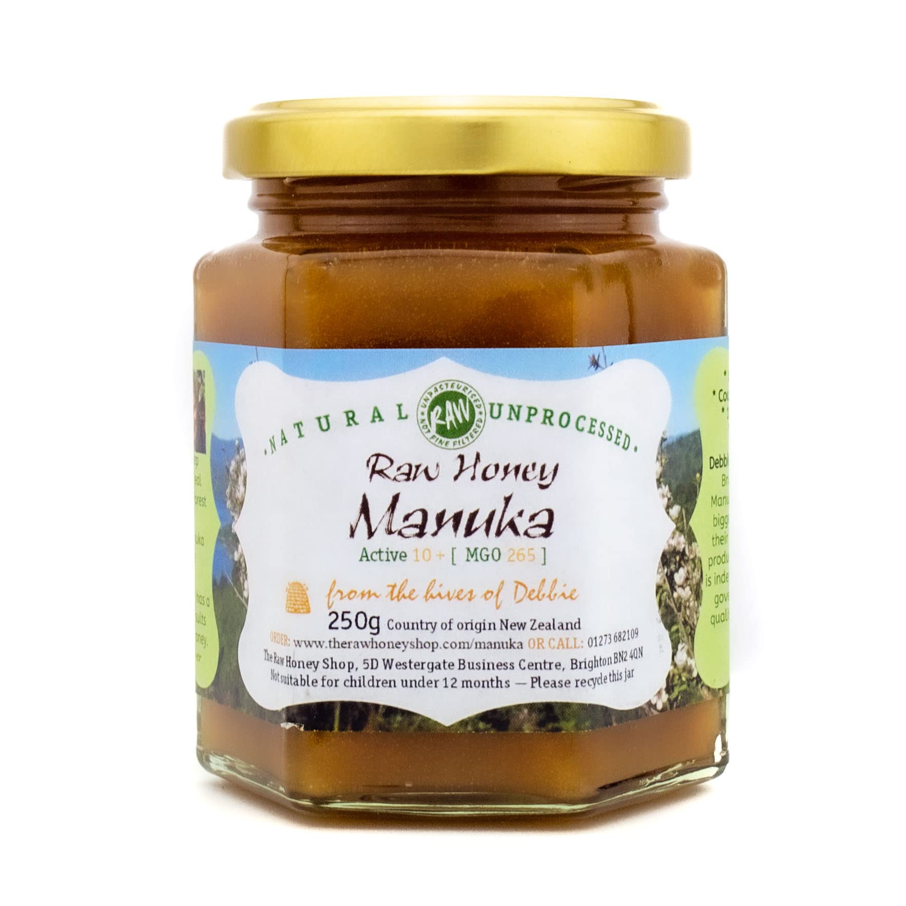 Debbie’s Raw Mountain MANUKA HONEY 20+ (MGO 829), 250g - Tested Twice & Certified Genuine under New Zealand Govt Scheme, Strongly Antibacterial, Unpasteurised, Single Origin - The Raw Honey Shop