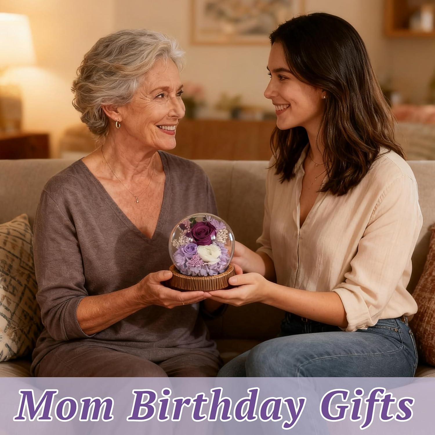 40 50 60th Birthday Gifts for Women, Flowers for Delivery Forever Preserved Rose Flower in Glass Gifts for Mom Grandma Wife Sister Her, Home Indoor Desk Table Shelf Decor Modern Farmhouse Decor