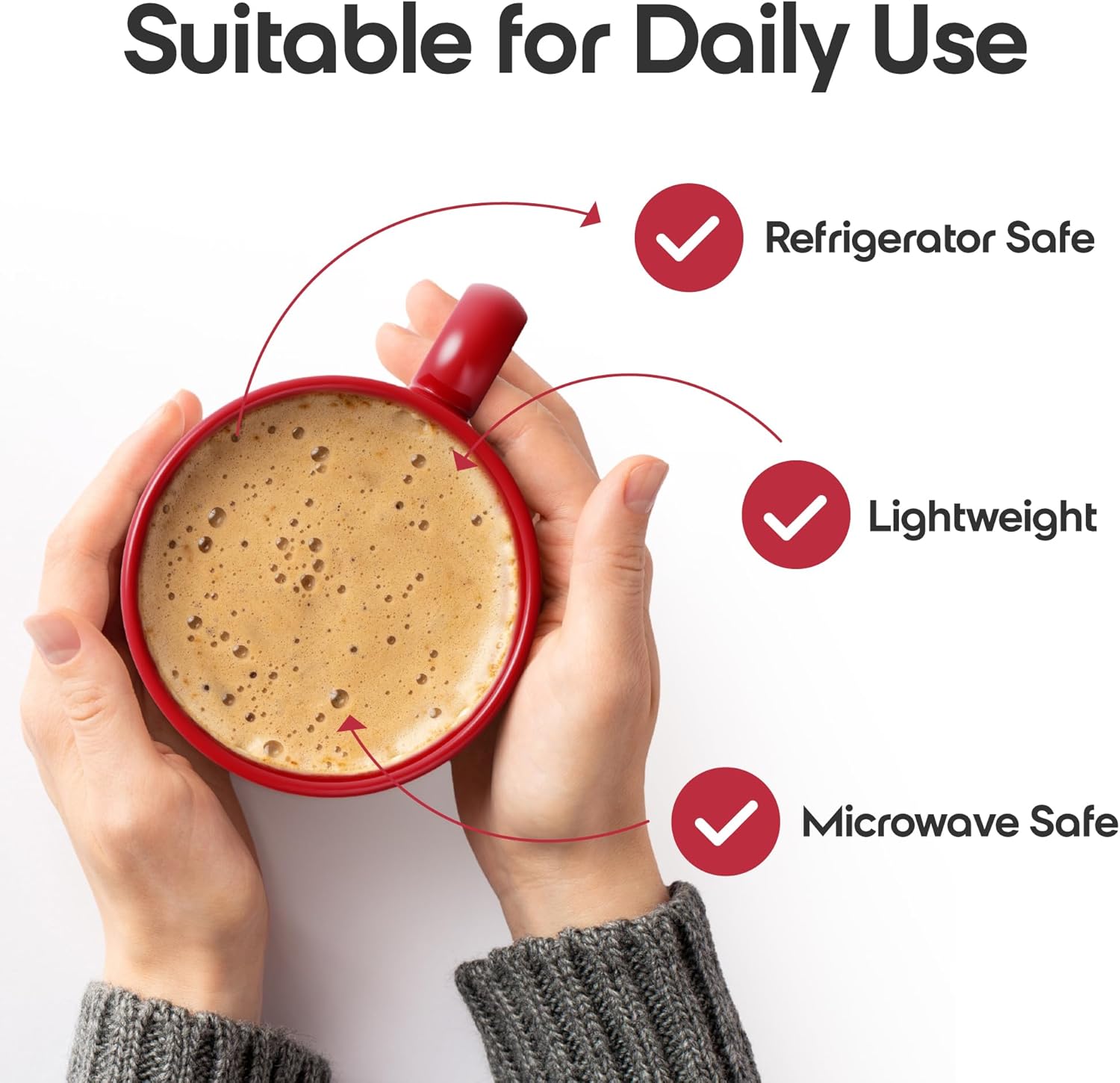 Omniware Teaz Cafe Jumbo Coffee Mug, Set of 4-24 oz Stoneware with Large Handle, Dishwasher Safe, Lead-Free Glaze - Cozy Oversized Cup, Mid-Century Modern Drinkware (Simply Red)