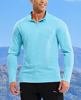 Men's Long Sleeve Sun Shirts UPF 50+ Tees 1/4 Zip Up Quick Dry Fishing Hiking Rash Guard Pullover T-Shirts Workout Shirt