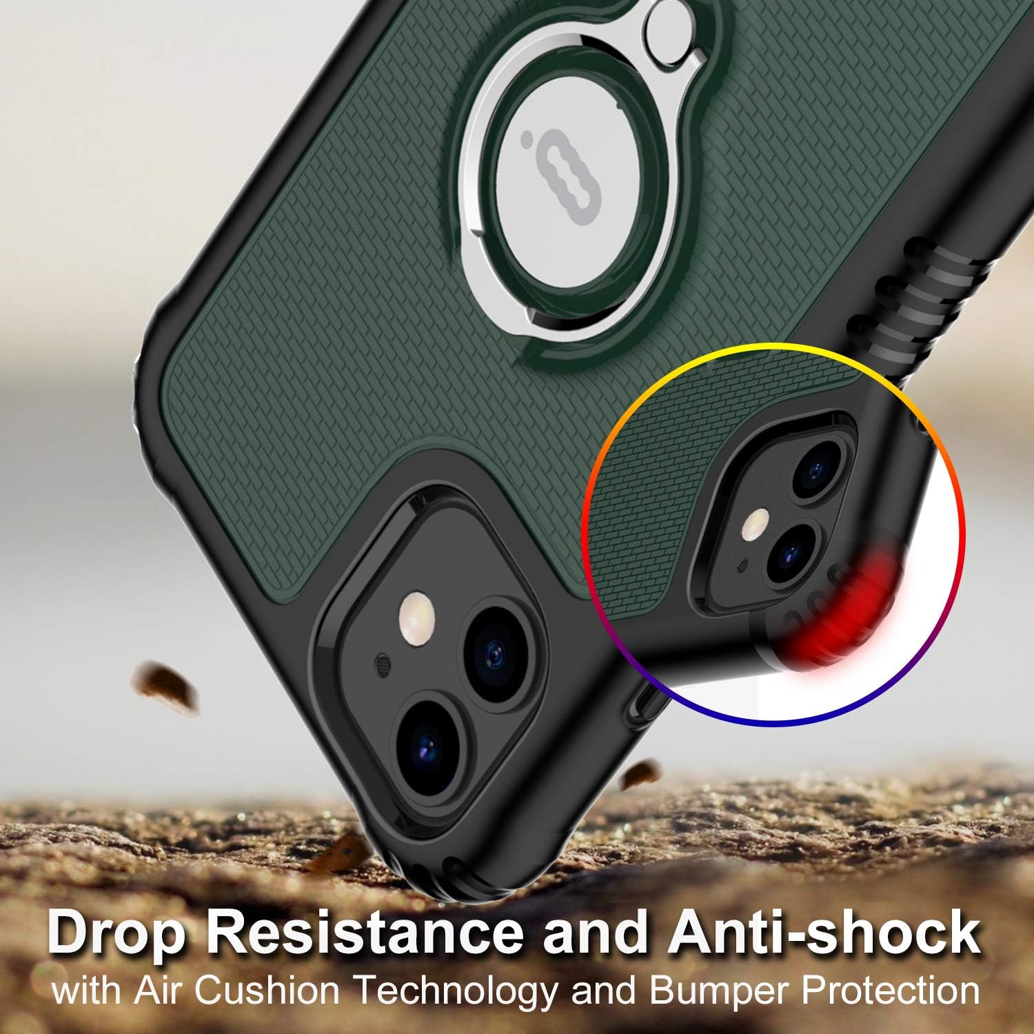 ICONFLANG Phone case for iPhone 11 with Ring Kickstand Shock Absorption Protection case [Compatible Magnetic Car Mount Holder] 6.1 inch (Green)