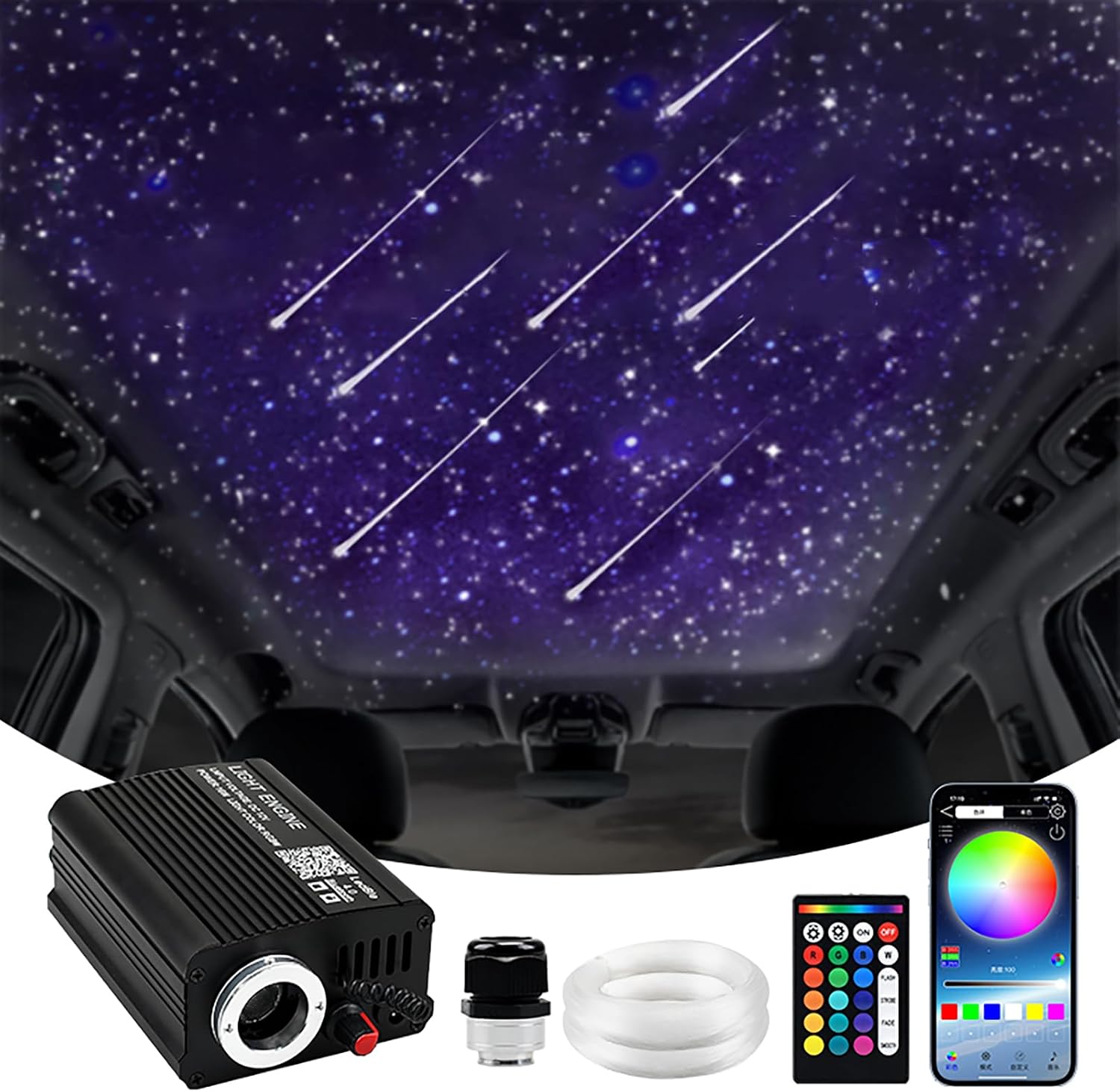 Starlight Headliner Kit Twinkle, Mixed Meteor Twinkle 400 pcs/16W LED Star Ceiling Fiber Optic Light Kit with APP/Remote Control Star Headliner Kit for Car Ceiling, Starlight Headliner