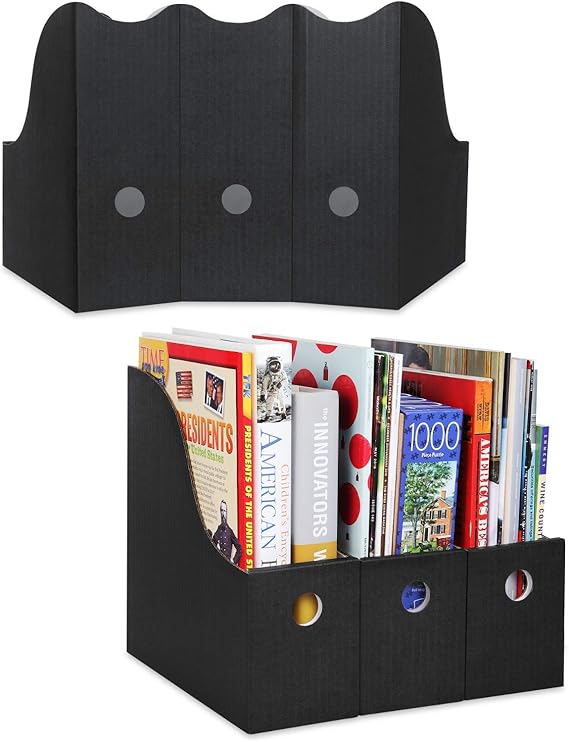 Dunwell Black Magazine File Holders (Set of 12), Sturdy Cardboard Magazine Holders, Magazine