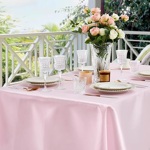 Miniatura 4 de P Pothuiny Paquete de 2 manteles cuadrados de satén rosa claro de 54 x 54 pulgadas, manteles de satén superpuestos de tela suave brillante para