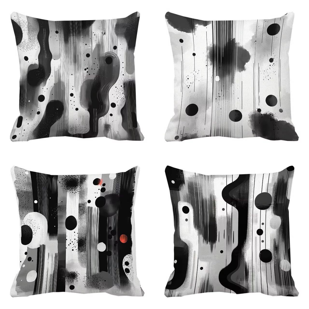 Coussin canape noir et blanc 75x75 cm lot de 4 housses impermeables m-233 pour deco exterieure