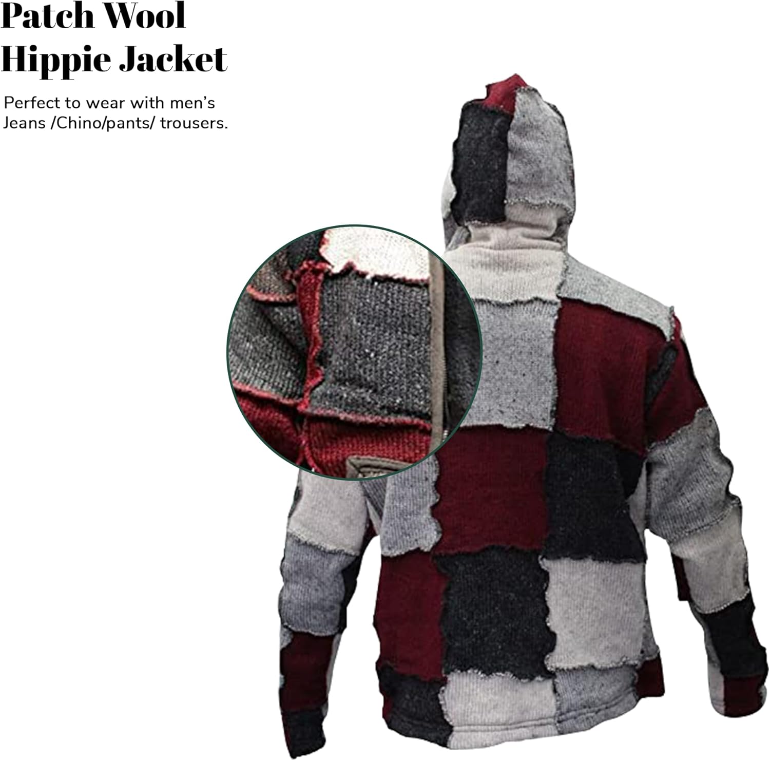 Shopoholic Fashion Mens Winter Patch Wool Hippie Jacket - Image 5