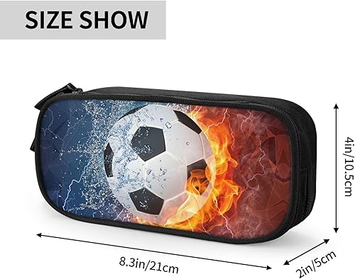Miniatura 3 de Estuche para lápices para niños con estampado de fútbol, bolsa portátil para bolígrafos Cool Fire & Water con cremallera para adolescentes,