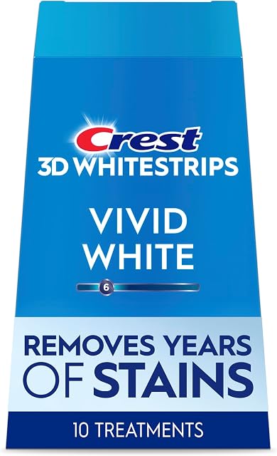 Crest 3D Whitestrips Vivid White Kit de Blanchiment des Dents à Domicile, 10 Traitements, 6 Niveaux Plus Blancs
