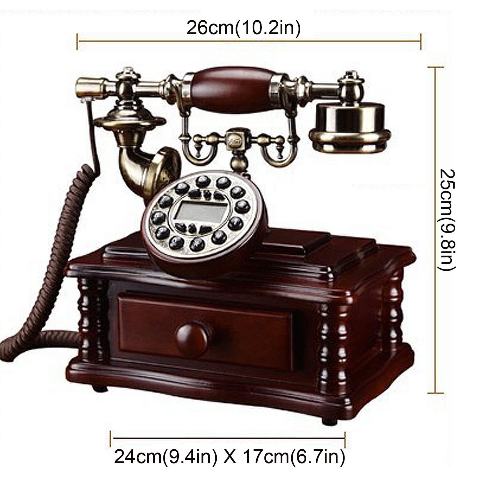 Wielofunkcyjny, zabytkowy, analogowy telefon przewodowy, telefon retro, telefon domowy, telefon stacjonarny z identyfikacją dzwoniącego