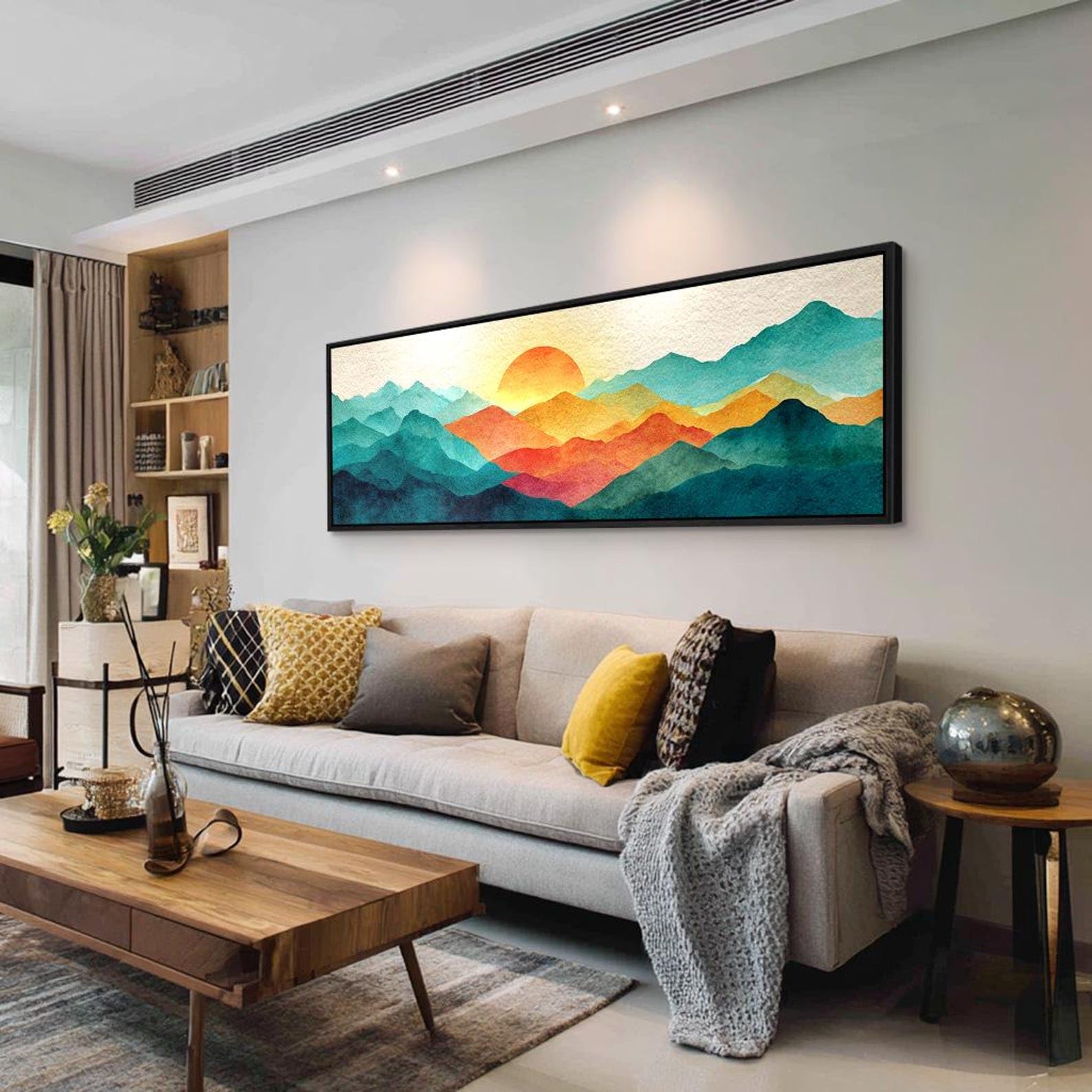YUSUZHU Quadro su tela orizzontale lungo, stampa da parete stretta, poster paesaggistico incorniciato, decorazione incorniciata ampia per ufficio, corridoio o stanza (20x60 cm/cornice interna)