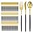 I00000 300Pcs Black Plastic Silverware, Happy New Year Gold Disposable Silverware, Black and Gold Plastic Utensils Include 100 Forks 100 Knives 100 Spoons,Disposable Cutlery for Wedding