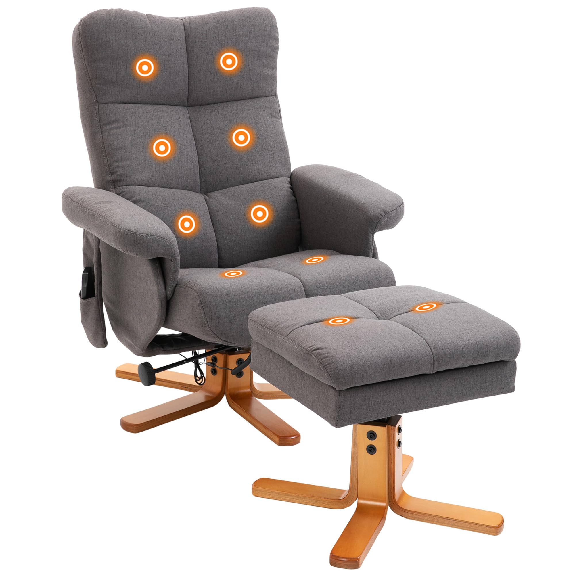 HOMCOM Sillón Relax Reclinable con Reposapiés Sillón de Masaje Eléctrico con 10 Puntos de Masaje Función Reclinable Giratorio 360° Mando a Distancia Bolsillo Lateral para Salón Oficina Gris Oscuro