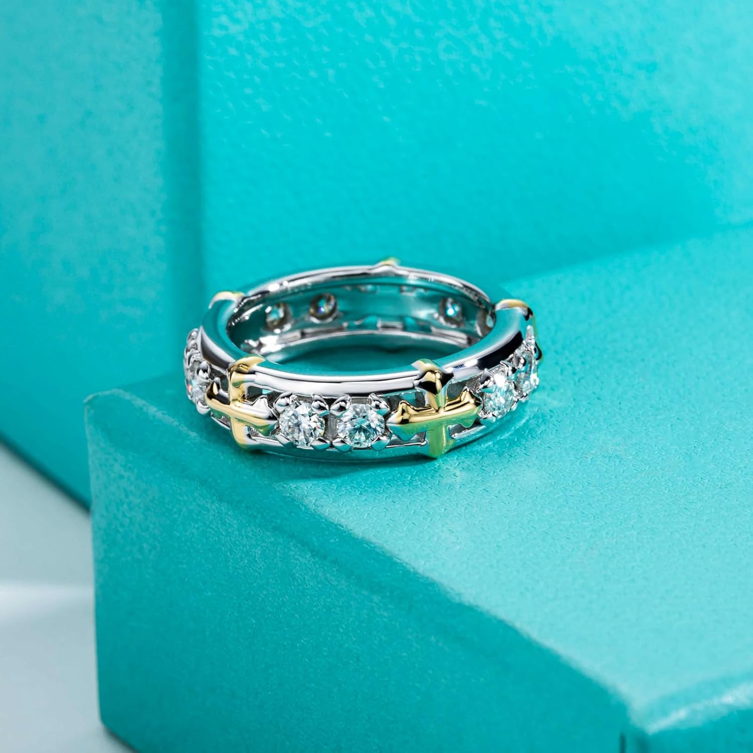 AnuClub Moissanite Wedding Band Eternity Rings for Men D Color VVS1 925 Sterling Silver Anniversary Band Ring with Certificate