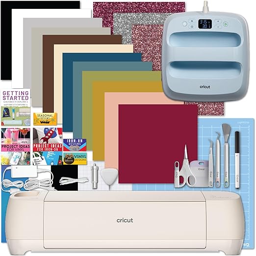 Cricut Explore 4 with Easy Press 3 Machine and Iron-On Combo Bundle - Craft Cutting Machine and Heat Press Combo, Cricut Machine Kit for Beginners and Gifts, DIY Apparel and Tote Bags, HTV Materials