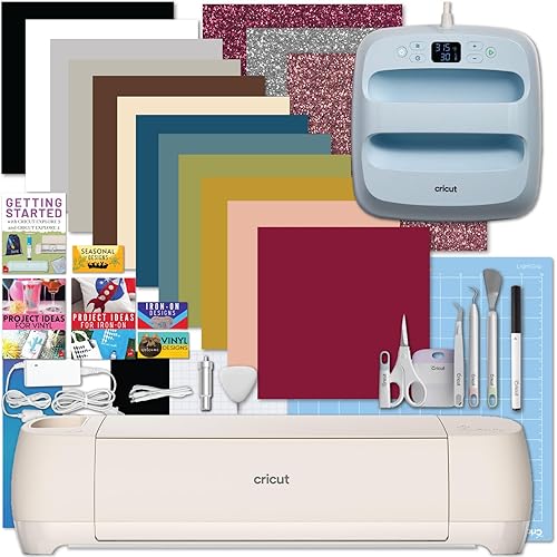 Cricut Explore 4 with Easy Press 3 Machine and Iron-On Combo Bundle - Craft Cutting Machine and Heat Press Combo, Cricut Machine Kit for Beginners and Gifts, DIY Apparel and Tote Bags, HTV Materials - Heat Press Sheet Combo
