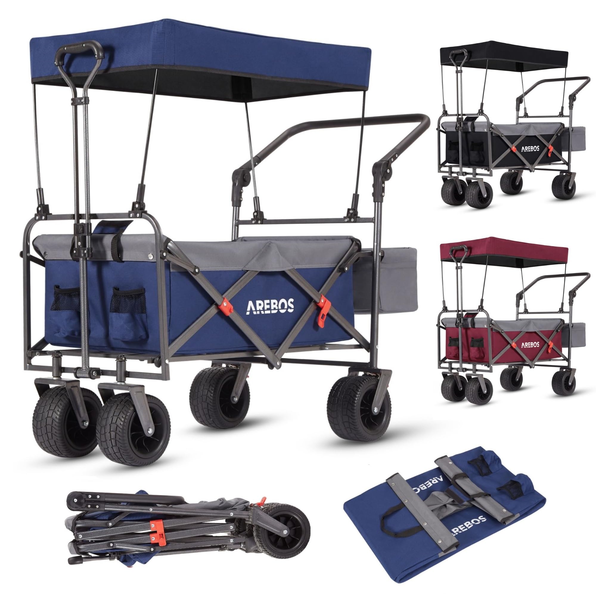 Arebos Chariot de Transport Pliable avec Toit | Chariot de Luxe | Chariot de Transport | Pliable | Chariot à Outils | Sac XXL | capacité de Charge de 100 kg | Bleu