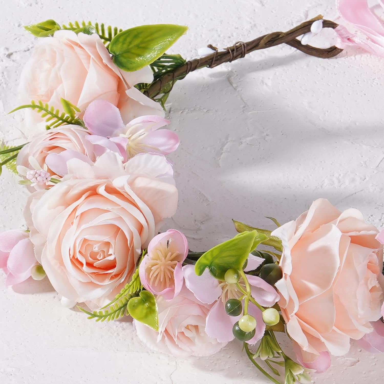 Pink Flower Crown Headband, Artificial Rose Floral Headpiece, Adjustable Fairy Flower Headband for Women Girls Renaissance Birthday Bride Wedding Festivals Party Hair Accessories - Image 4