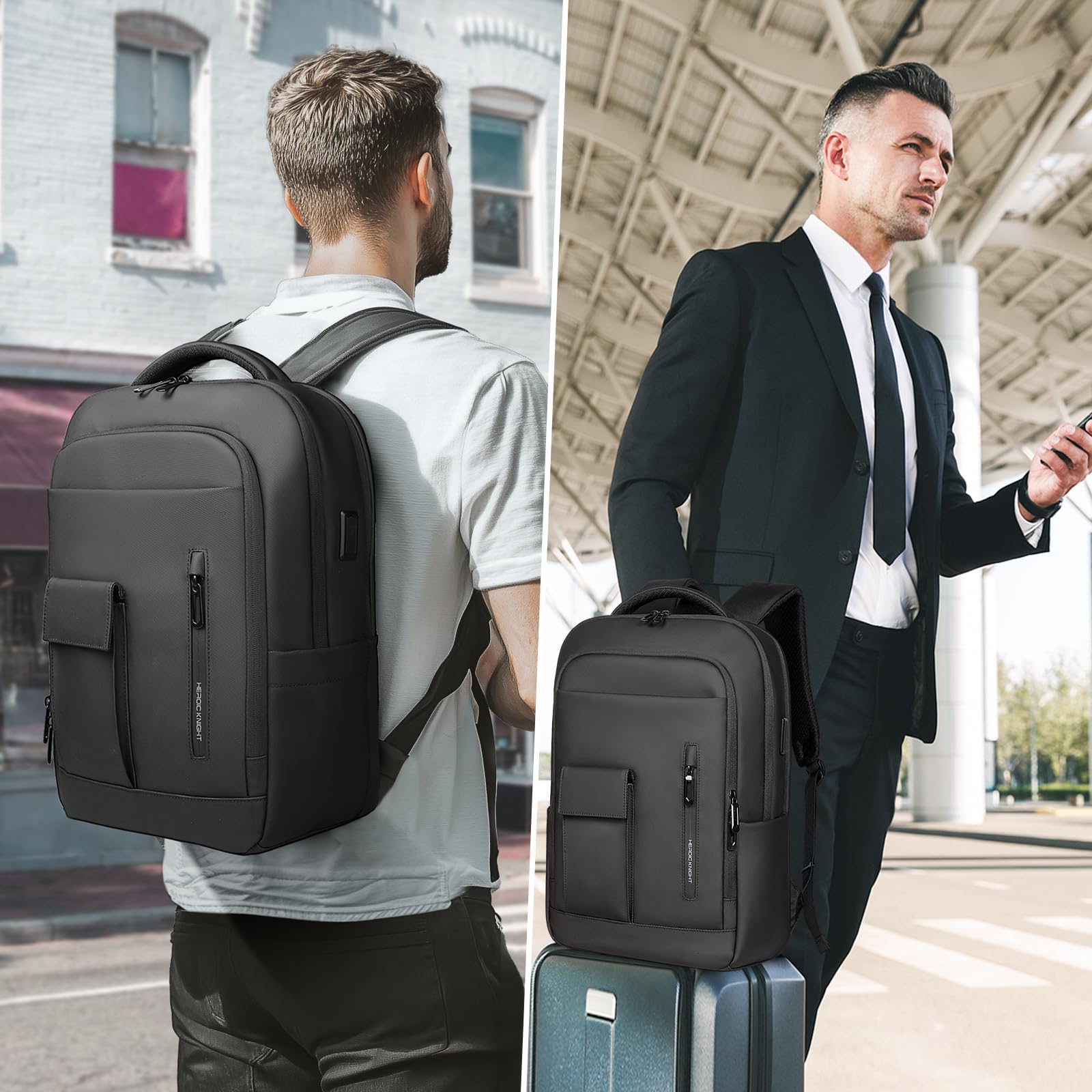 Zaino Uomo per Laptop Computer Zaino da Lavoro da 16 pollici con Porta di ricarica USB Zaino Porta PC da Viaggio Leggero Resistente all'acqua e Antifurto per Ufficio Lavoro Università Scuola-Nero