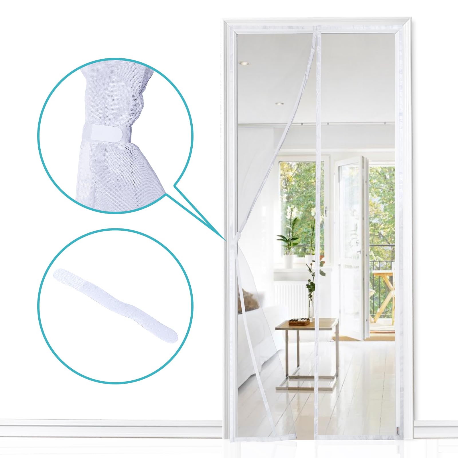 HOOMEE Zanzariera per Porta, 120x220 CM-Tenda Magnetica per Porte Finestre e Patio, Magneti Potenti per una Perfetta Chiusura Automatica, Installazione Facile senza Foratura (Bianco)