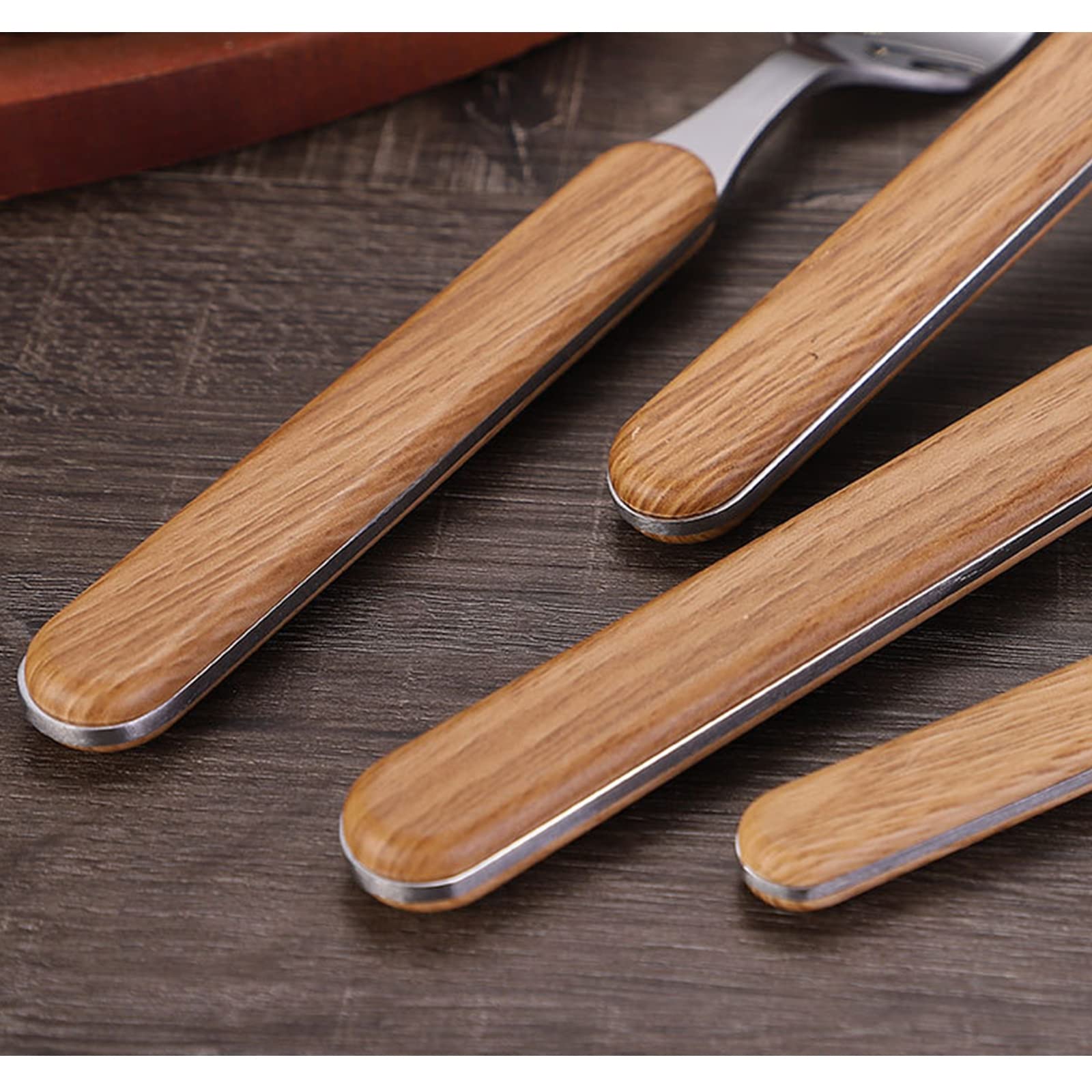 set di posate, Posate Da Cucina 1 A 4 Pezzi Con Eleganti Manici In Legno, Include Coltello, Forchetta E Cucchiaio