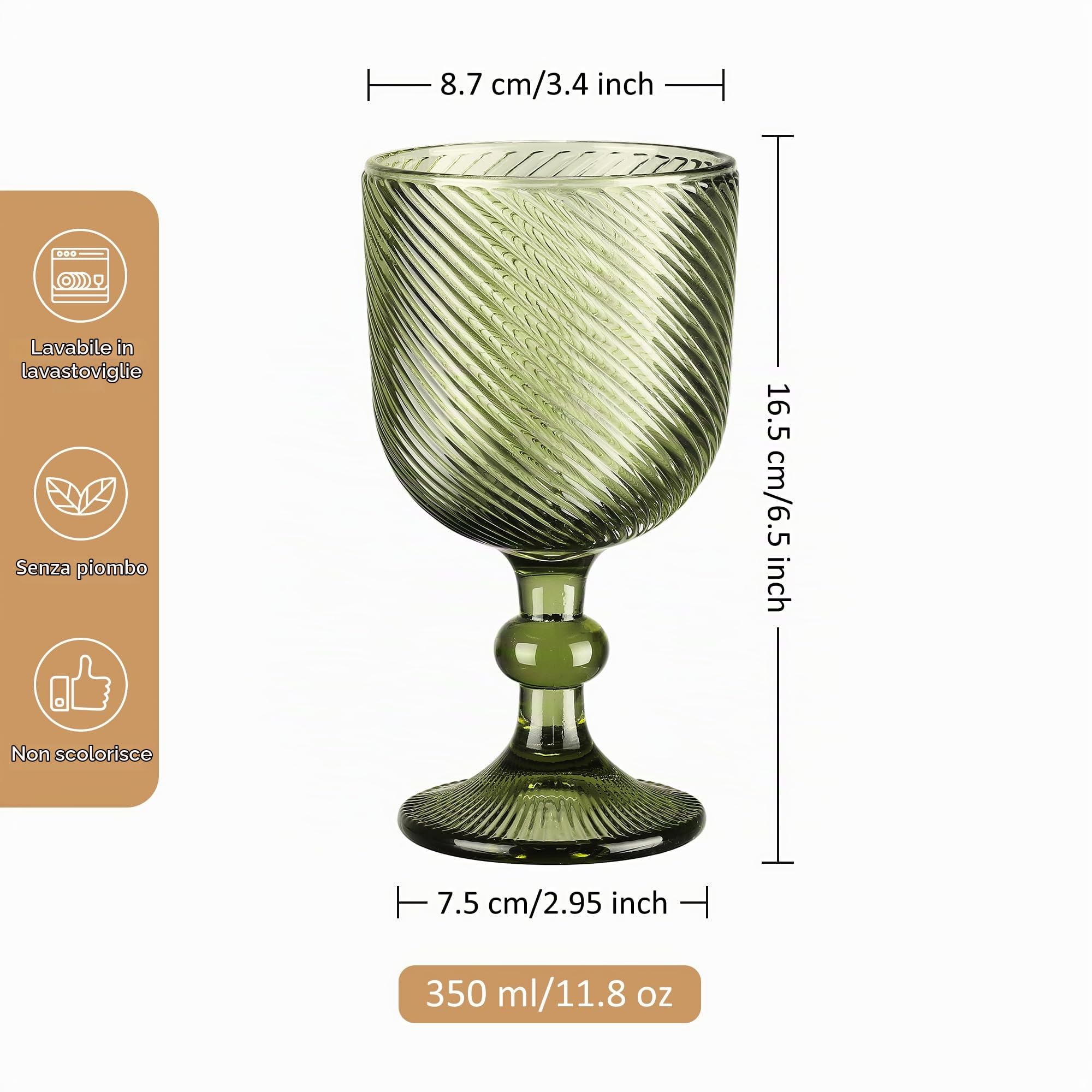 Joeyan 350ml Bicchieri acqua Vetro Verde,4 pezzi Calici Colorati Vetro