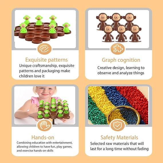 Interactive Stacking Game - Monkey Tree Balance Board, Colorful Wooden Play Set, Fun Motor Skills Activity, Cooperative Play with Challenging Game Mechanics | Perfect Group Entertainment for Birthday