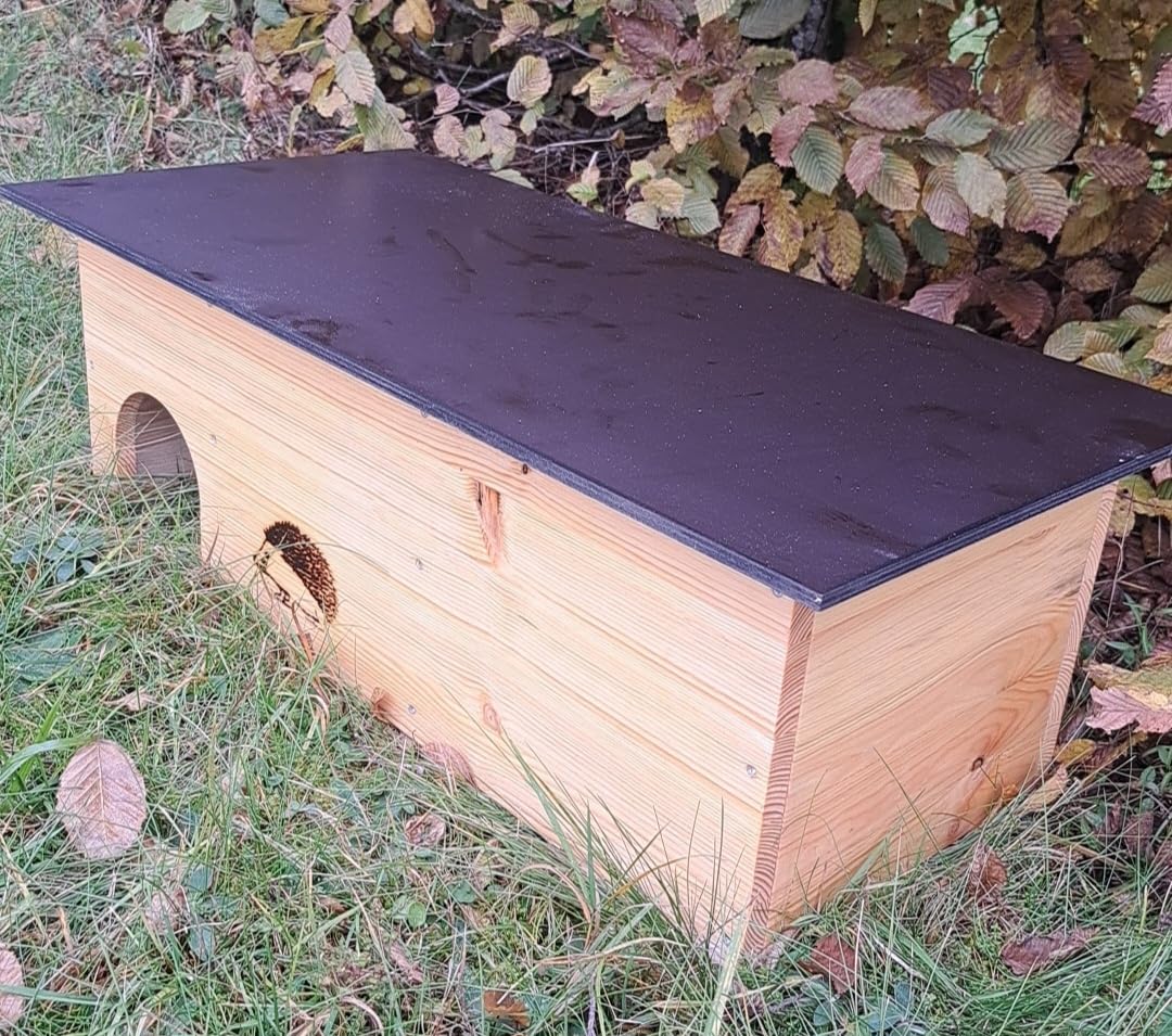 Igelhaus Igelhotel Igelhütte Futterhaus für Igel Igelfutterhaus Natur aus Vollholz 78cm x 38cm x 30cm ohne Boden mit Rattenklappe (INOB)