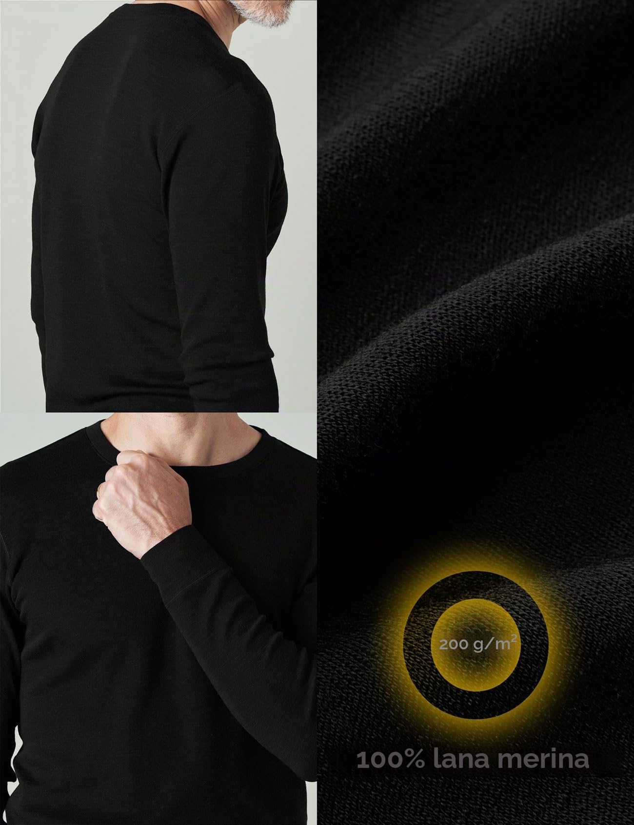 LAPASA Camiseta Interior Térmica Peso Ligero/Medio de 100% Lana Merino para Hombre Manga Larga Cuello Redondo Capa Interior M29/M67