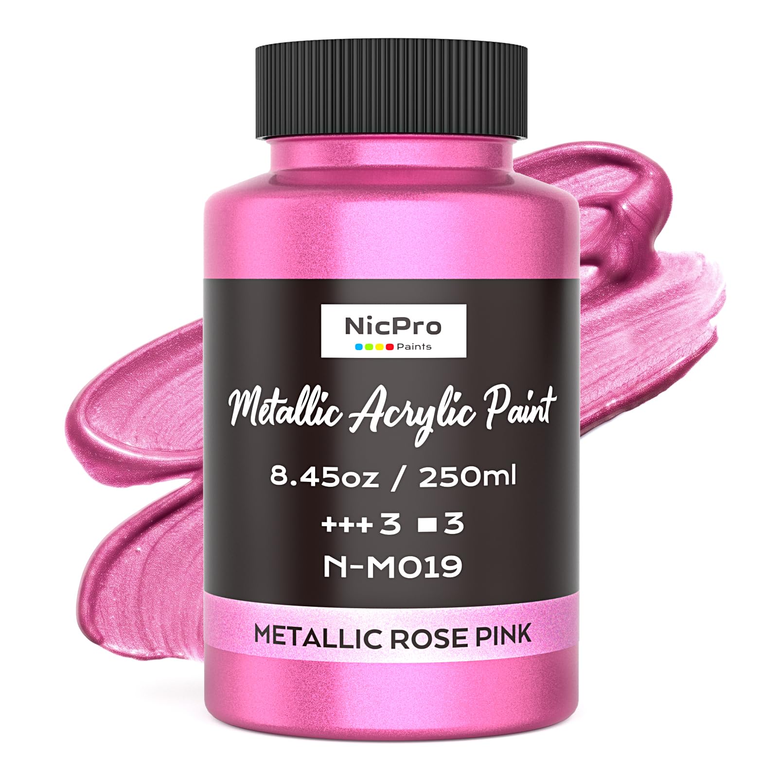 Nicpro Metallic Pink Acrylic Paint, 8.45oz/250ml Pearlescent Rose Shimmer
