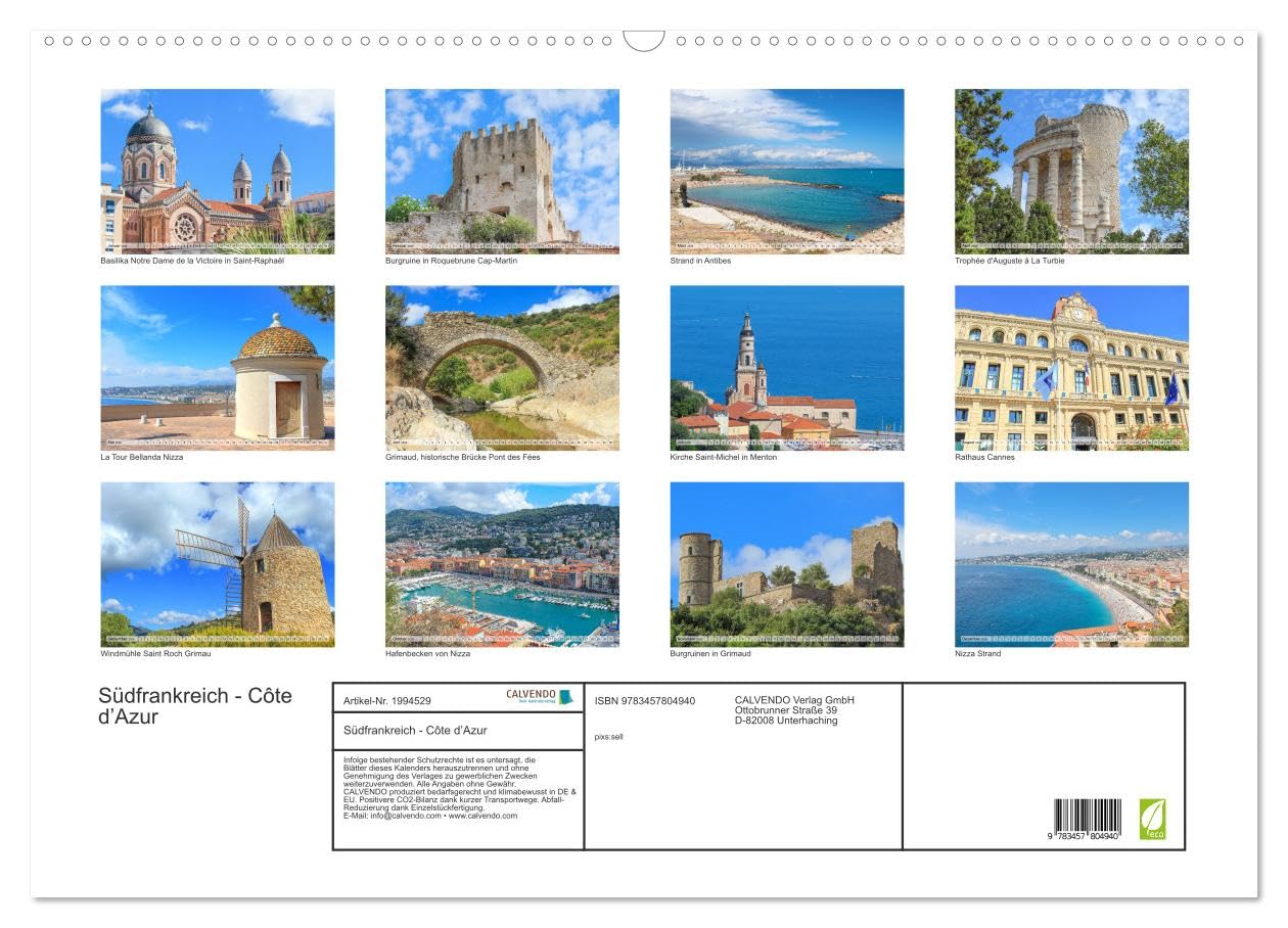 Südfrankreich - Côte d’Azur (Wandkalender 2026 DIN A2 quer), CALVENDO Monatskalender: Der Kalender nimmt Sie mit in das mediterrane Südfrankreich, die Côte d'Azur. (CALVENDO Orte)