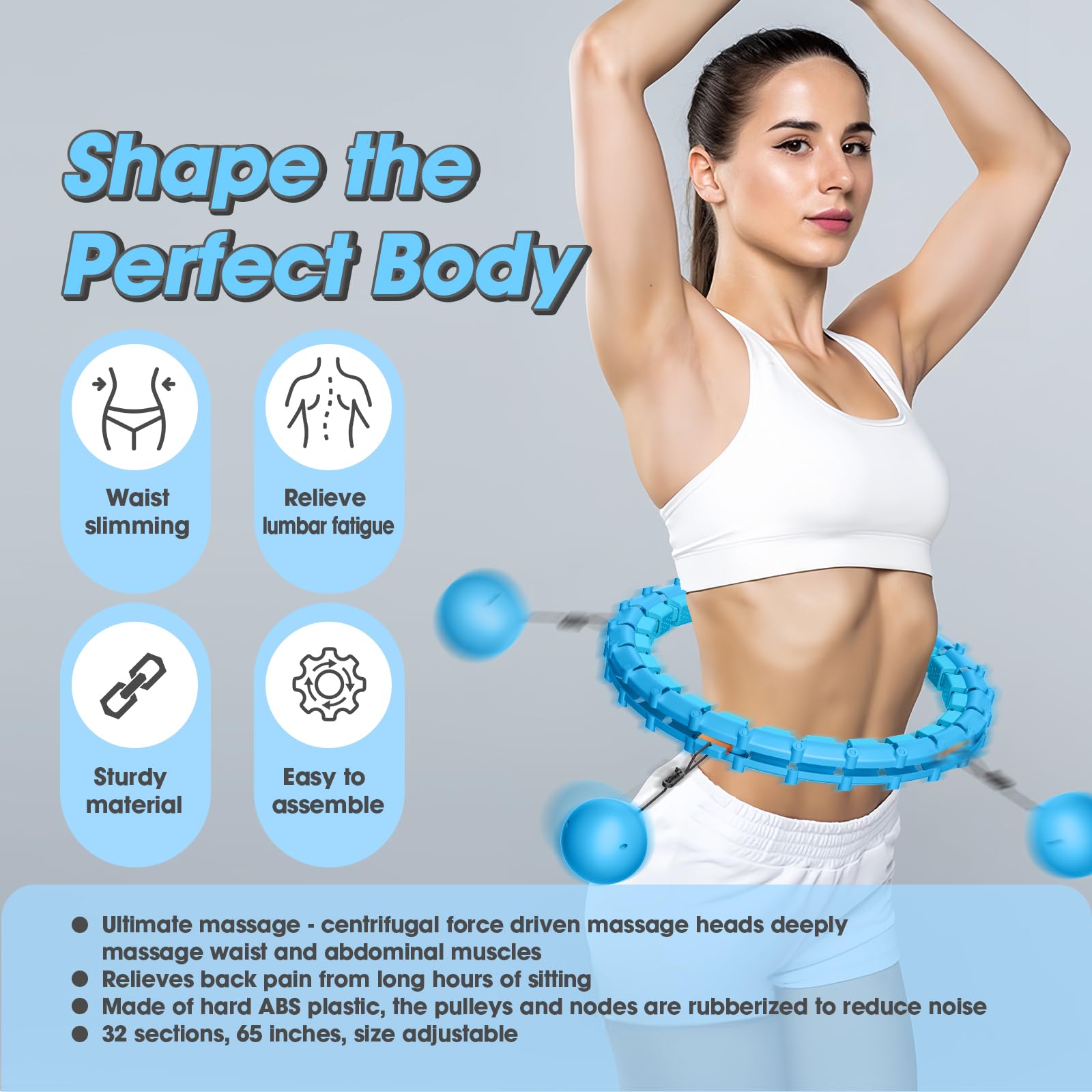 Smart Hula Hoop Regolabile 32 Nodi (57-165 Cm) - Cerchio Fitness Smontato Con Palla Ponderata, Allenamento Silenzioso A 40 DB
