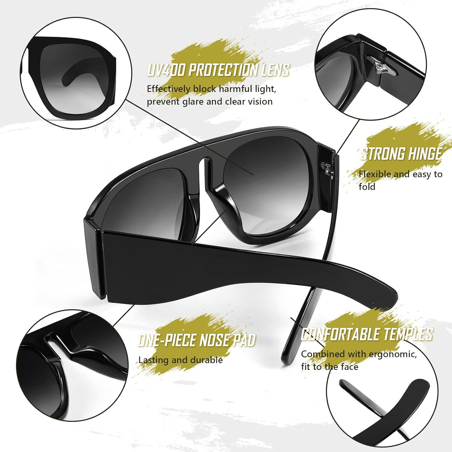 FEISEDY Retro Trendy Avaitor Sunglasses for Women Men Oversized Vintage 70s 80s Sunglasses Flat Top Shield Shades B2745 - Image 5
