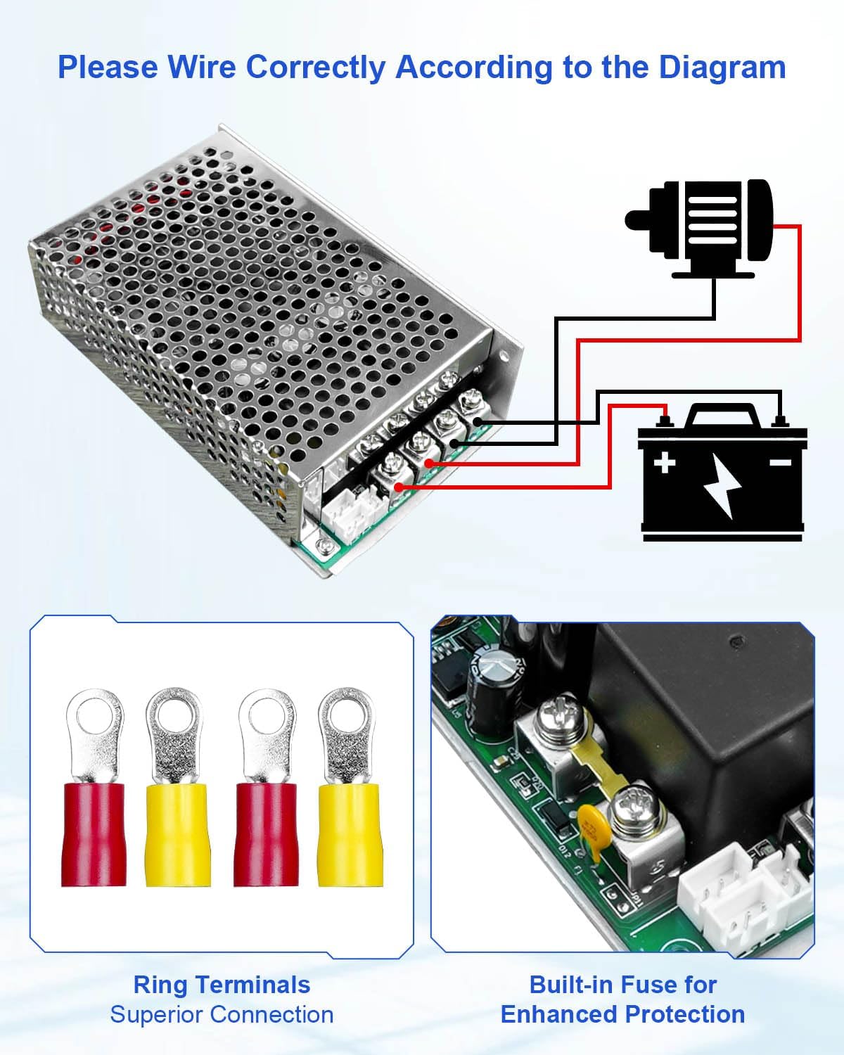 driver de velocidad de motor CC máximo PWM 3500 W, CC 10 V-50 V y nominal de 60 A/máximo 100 A, visualización LED, driver de velocidad continuo con interruptor de freno delantero y marcha atrás y