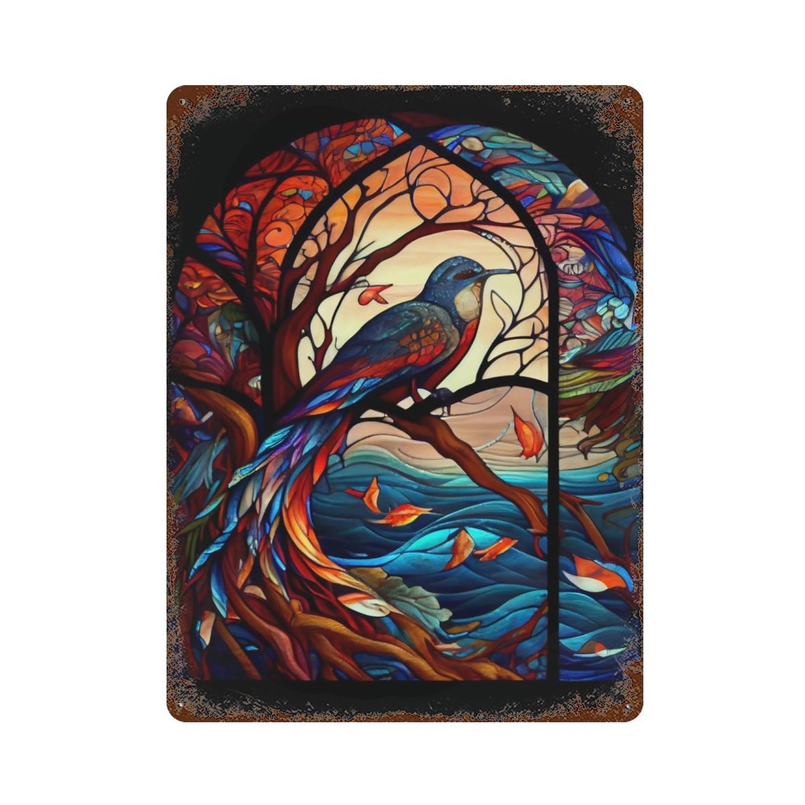 Bird of Autumn Decorative Tin Sign 15.7"x11.8", for Bistro, Counter And Cafe Decor, Retro Wall Decor