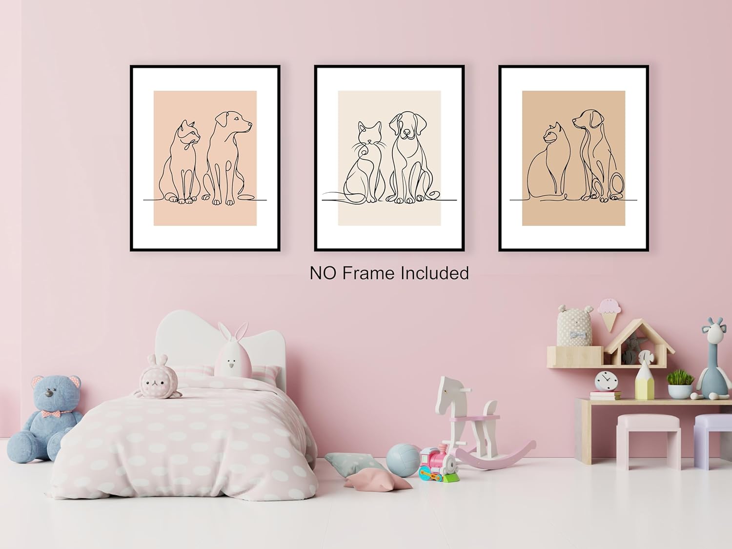 Celercrownv Line Art, Dog & Cat Painting Canvas, Set of 3, Minimalist Pet Wall Art, Animal Wall decor for Living Room, Bedroom, Bathroom, Unframed (16 × 20)