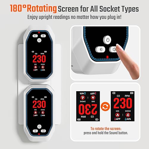 Miniatura 7 de Detectores de monóxido de carbono 5 en 1 enchufables, alarma de humo y fugas de gas natural con temperaturahumedad, batería de reserva, detector de