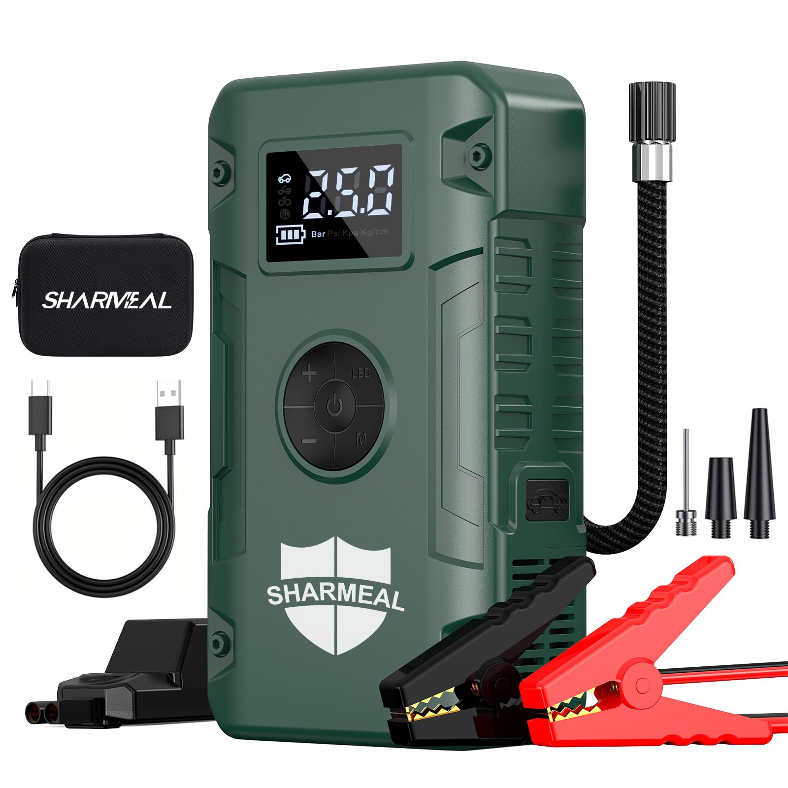 Jump Starter 6000A,12V Car Battery Jump Starter with Air Compressor (Up to All Gas or 10.0L Diesel Engine), Battery Booster with 3 Modes Flashlight and Jumper Cable