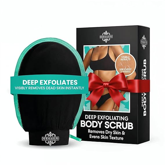 Dermasuri - Deep Exfoliating Glove - Polishing Mitt Body Scrubber - Korean Skin Cleaner Exfoliator & Dead Skin Buffing Treatment - Gifts for Women & Men - Keratosis Pilaris Scrub Remover - (1 Pack)