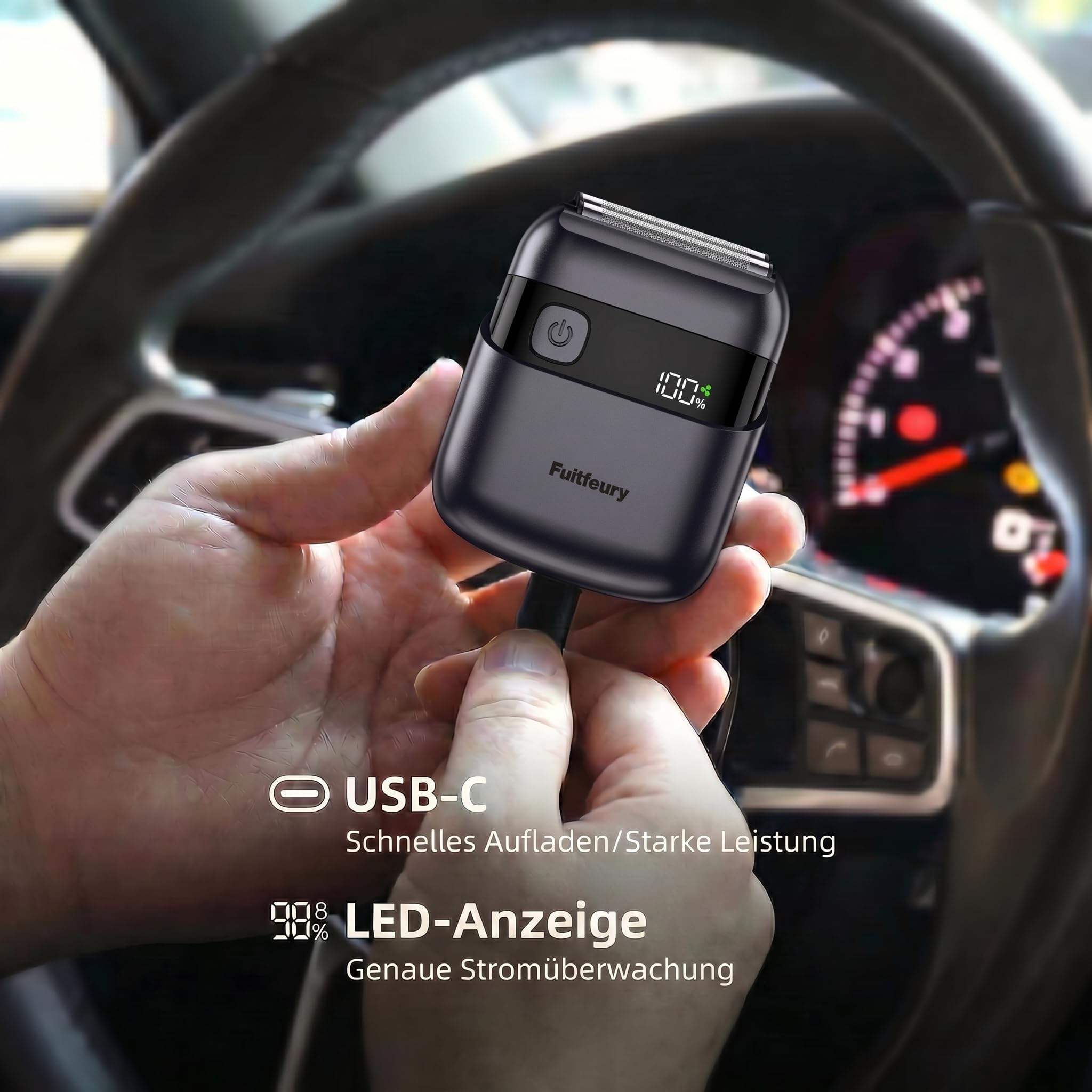 Elektrischer Folienrasierer: Tragbarer Mini-Elektrorasierer für Bart & Gesicht – IPX7 wasserdicht, kabellos, LED-Display, USB-C-Schnellladung, Präzisionsklingen für Reisen & Zuhause Schwarz