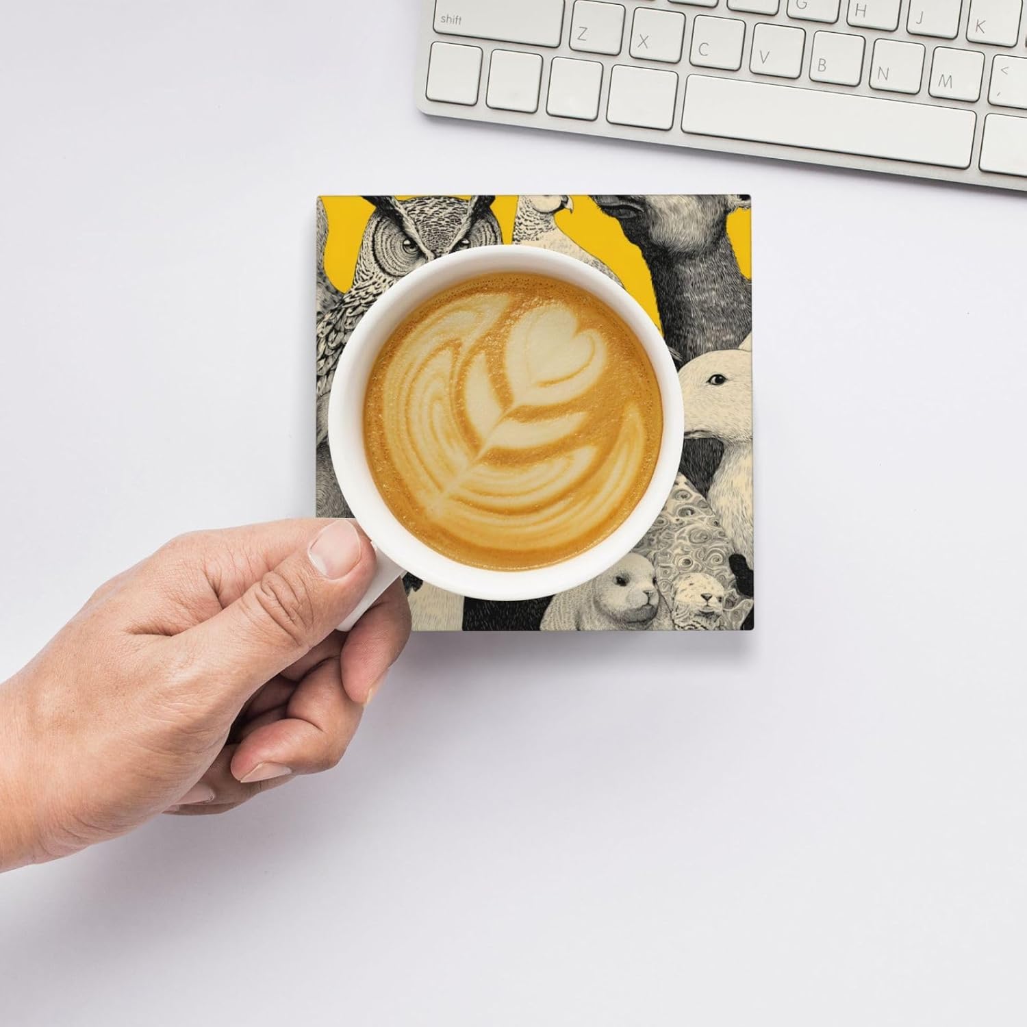 (Many Animals) Ceramic Coasters Set of 6 with Holder Non-Slip Square Coffee Coasters for for Cup Mug Drink Patio Coffee Table Decor, Christmas Coasters Home Bar Supplies