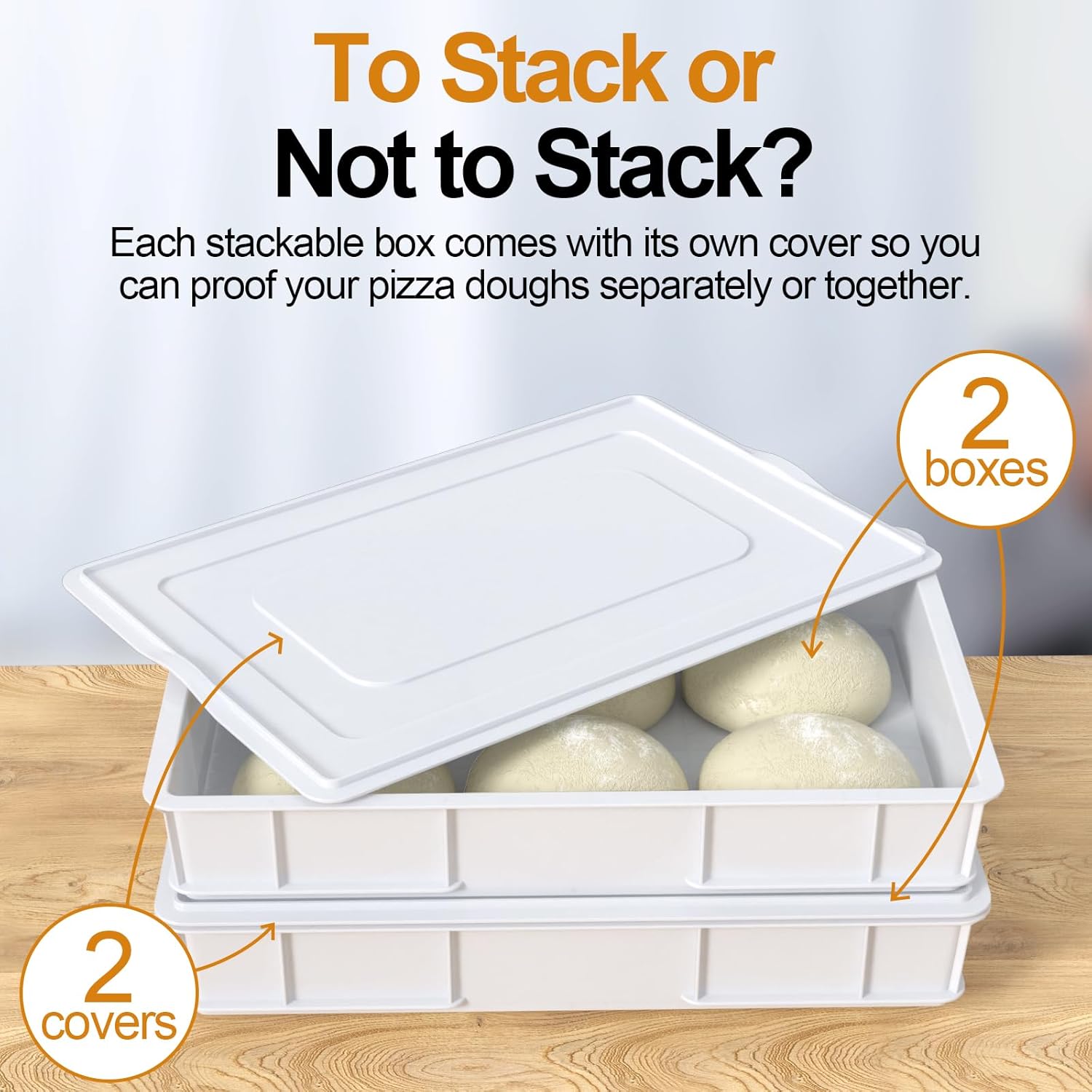 2-Pack Commercial Stackable Pizza Proofing Dough Box with 2 Lids, Plastic Bread Container Dough Trays