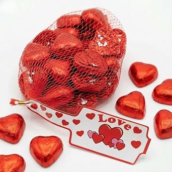 Milk Chocolate Hearts, 20 Red Valentines Chocolates Love Heart