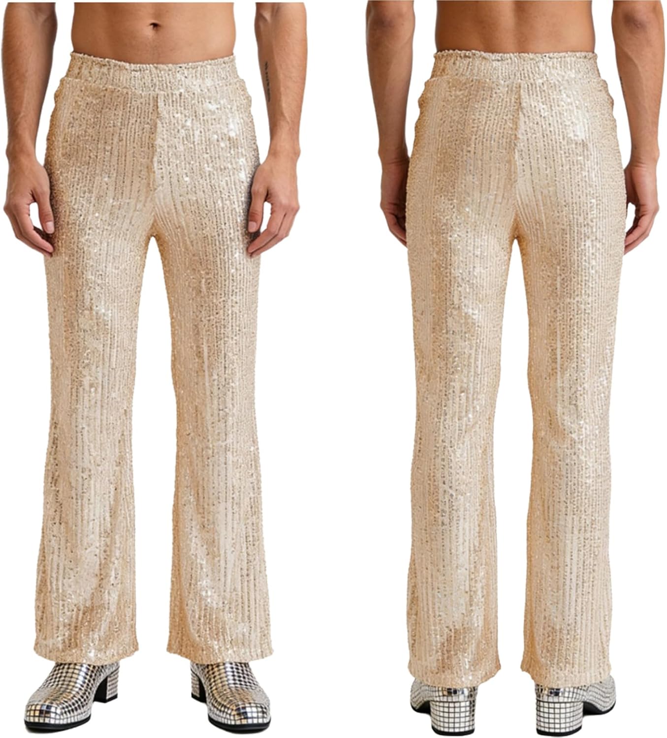 Jelory Men's Glitter Sequined Trousers Glitter Metallic Dance Pants Carnival Costume Hippie Outfit